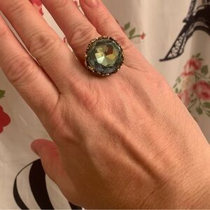 Vintage Gold and Light Blue Gem Ring - Size 8 but adjustable